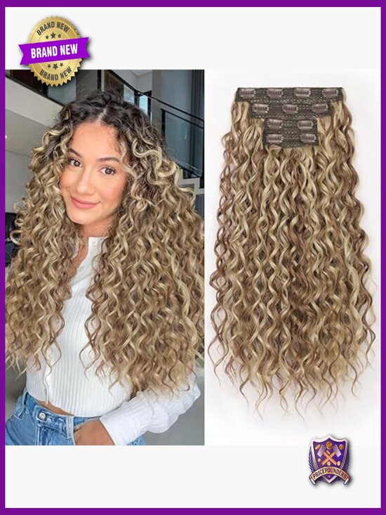 20 Inch Curly Clip-In Hair Extensions, 4PCS Synthetic Wave Hairpiece main image 4